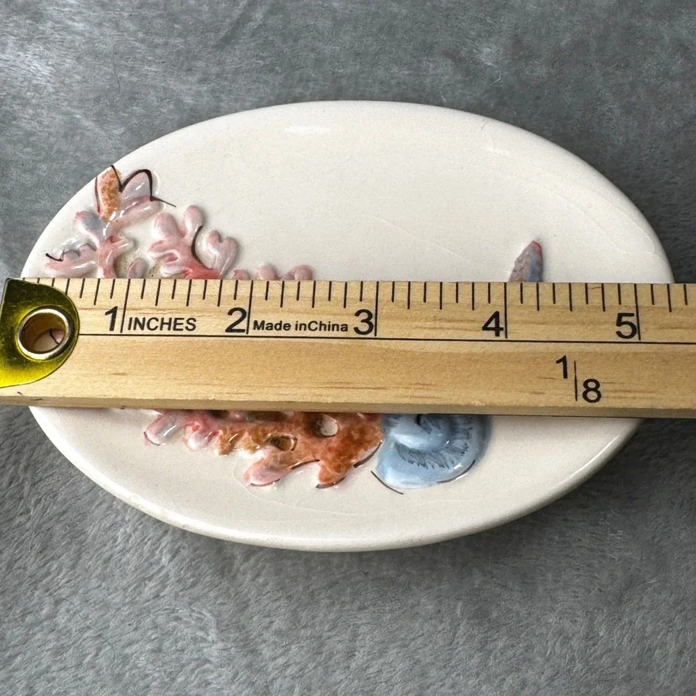 Coastal Seashell Coral Soap Dish Vtg. Bathroom Trinket Dish Beach Decor Starfish